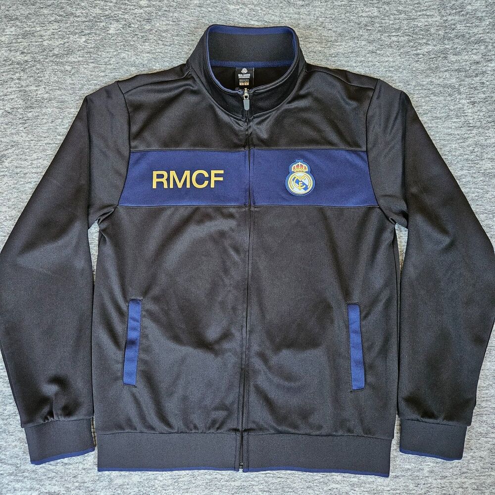 Real Madrid CF Official Licensed Soccer Track Jacket - Black Navy Blue - Men's L